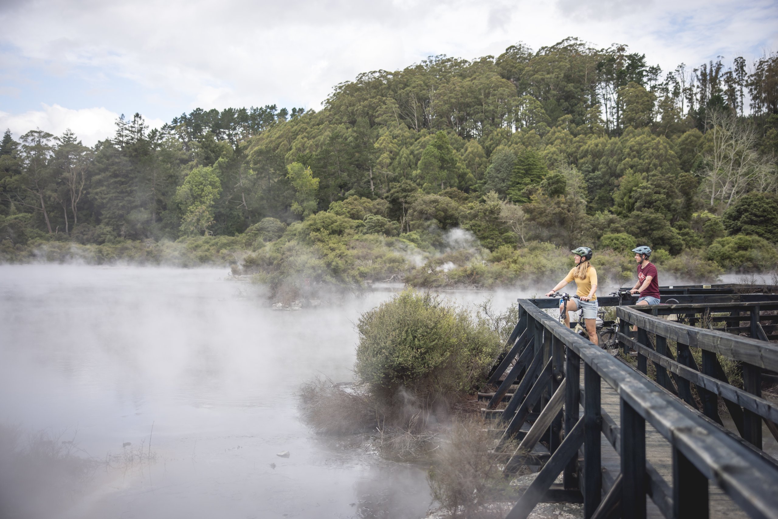 Two cyclists on Whaka Geothermal Trails